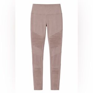 Alo Yoga Moto Leggings Taupe Ribbed Knee Panel High Waist Women’s Medium
